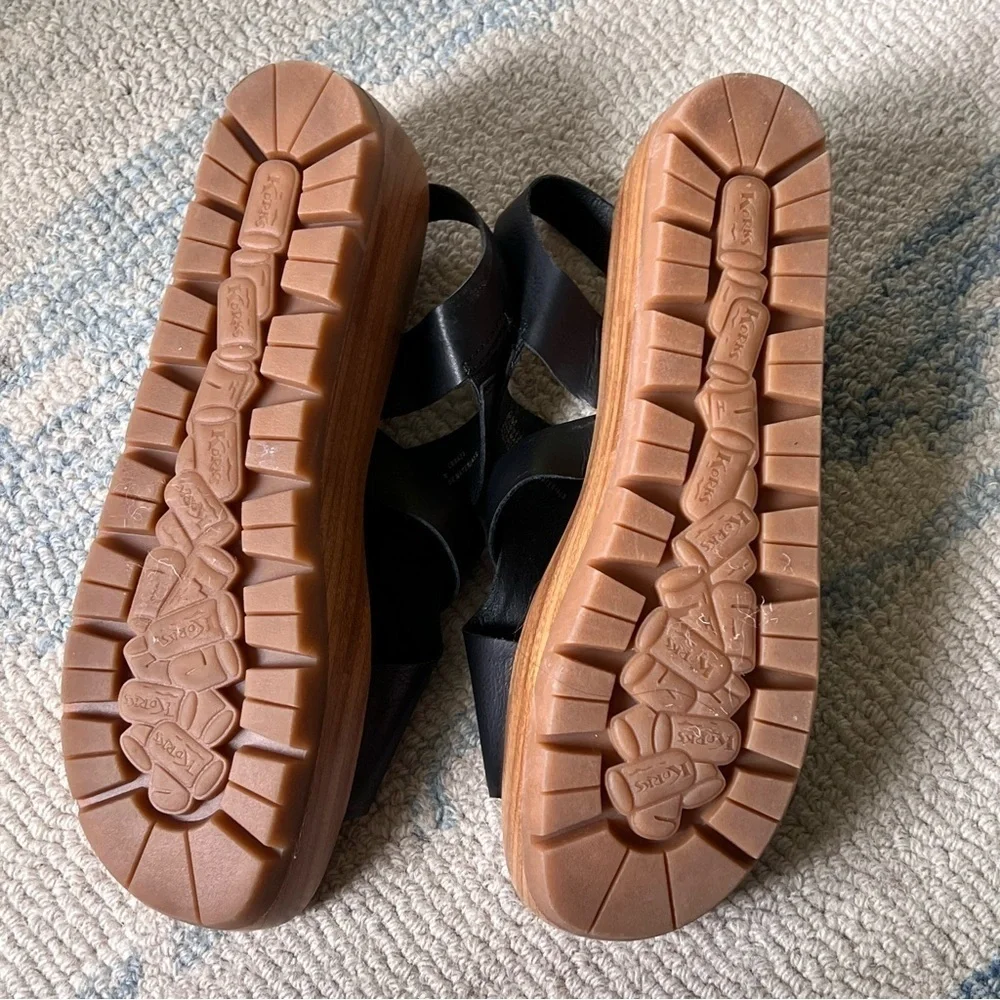 KORKS STRAPPY WOODEN PLATFORM CHUNKY SANDALS SIZE 9 BLACK - Picture 7 of 9